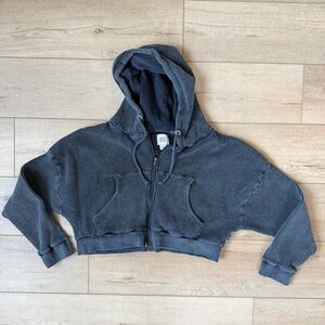 Urban Outfitters Leah Medium Blk Waffle Knit BDG ZipUp Hoodie Thermal Sweatshirt